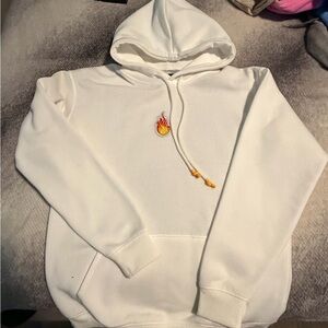 White Hoodie with Flame Embroidery